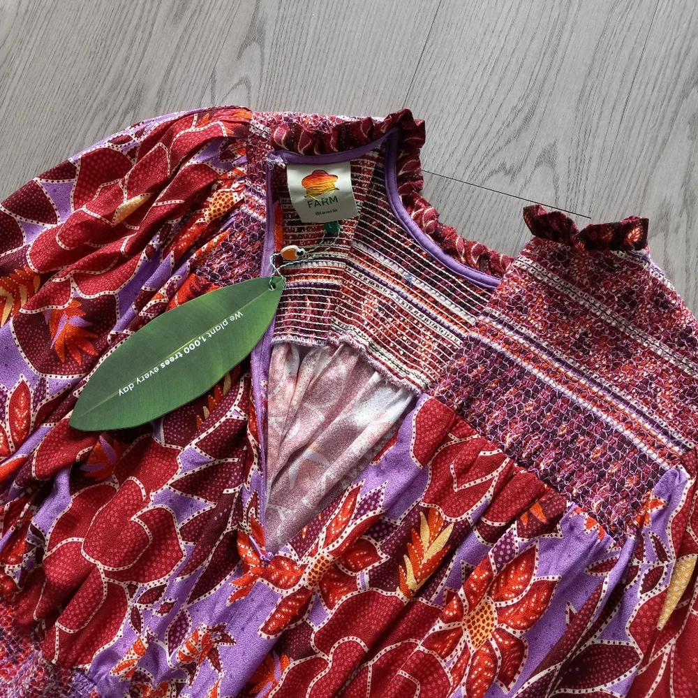 Farm Rio Sweet Floral Long Sleeve Mini Dress L - Picture 8 of 16